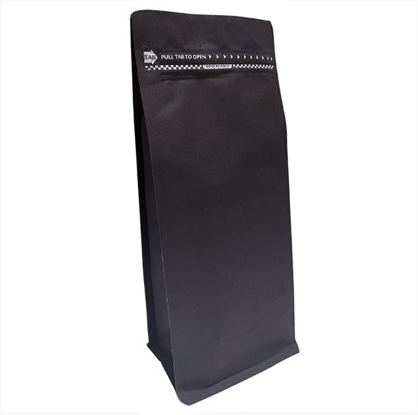 Bio Based Black Kraft & Metal Free Flat Bottom Bag with Zipper